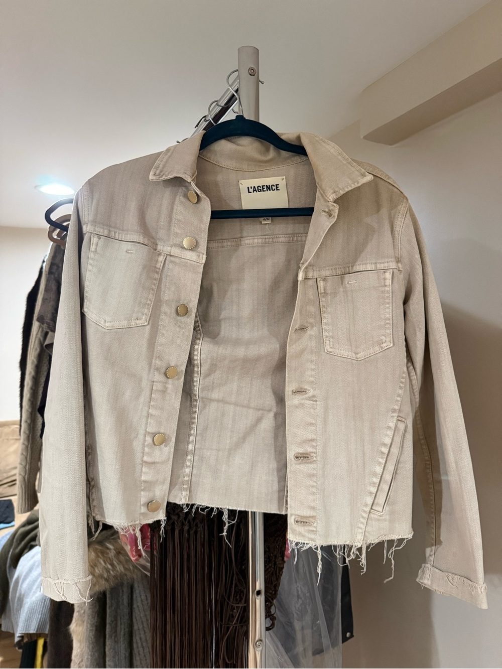 L'AGENCE Cream Cropped Denim Jacket
